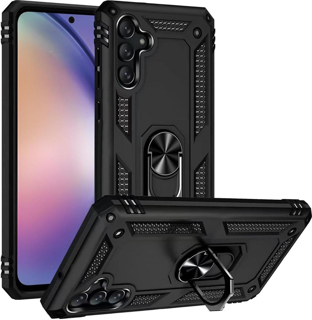 Conie Outdoor Schutzhülle für Samsung Galaxy A54 5G Tasche Silikon Hard Case Cover Hülle mit Halter Ständer in Schwarz