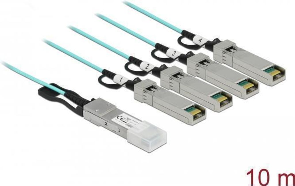 Delock - Direktanschlusskabel - QSFP+ (M) zu SFP+ (M) - 10 m - 3 mm - Glasfaser - SFF-8436 - Active Optical Cable (AOC)