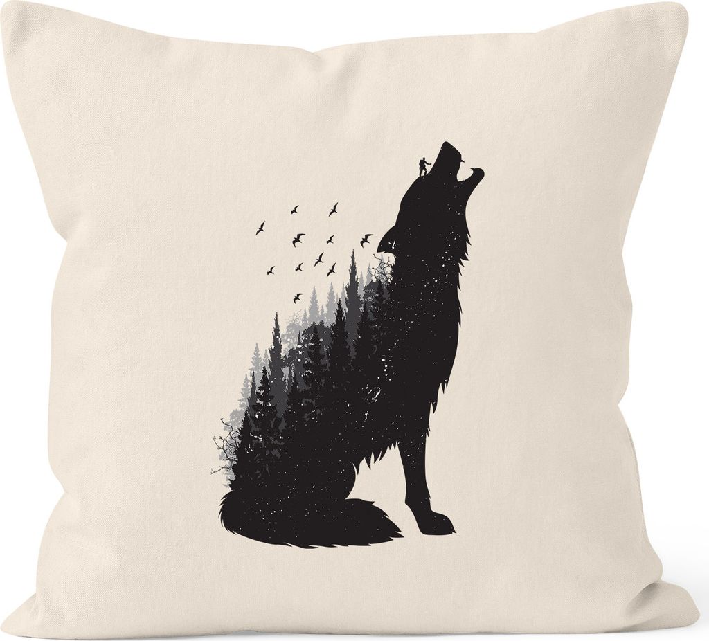 Kissenbezug Wolf Wild Life Kissen-Hülle Deko-Kissen 40x40 Baumwolle MoonWorks natur 40cm x 40cm