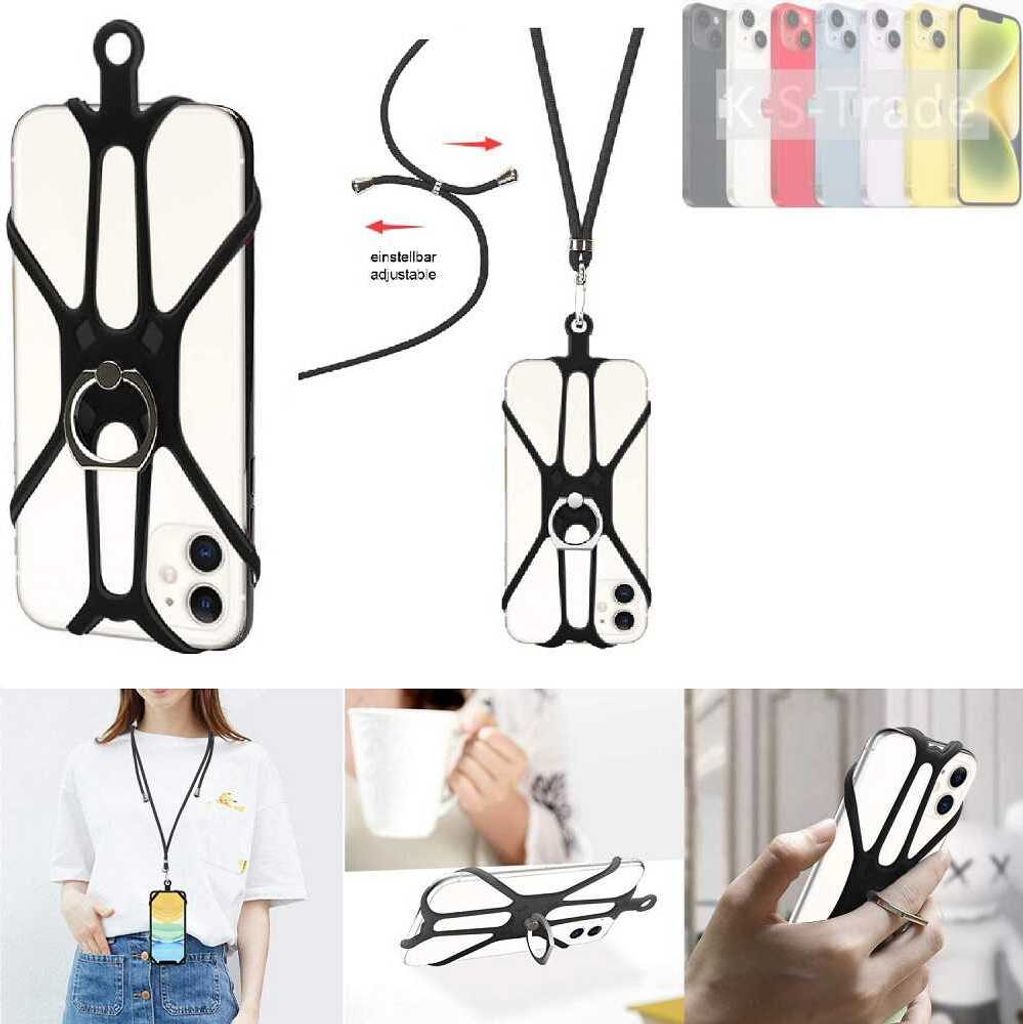 K-S-Trade 3in1 Handykette Handyband Handykordel Halsband Smartphone-Ring Handy-Ring kompatibel mit Apple iPhone 15 Plus Fingerhalterung Handyring