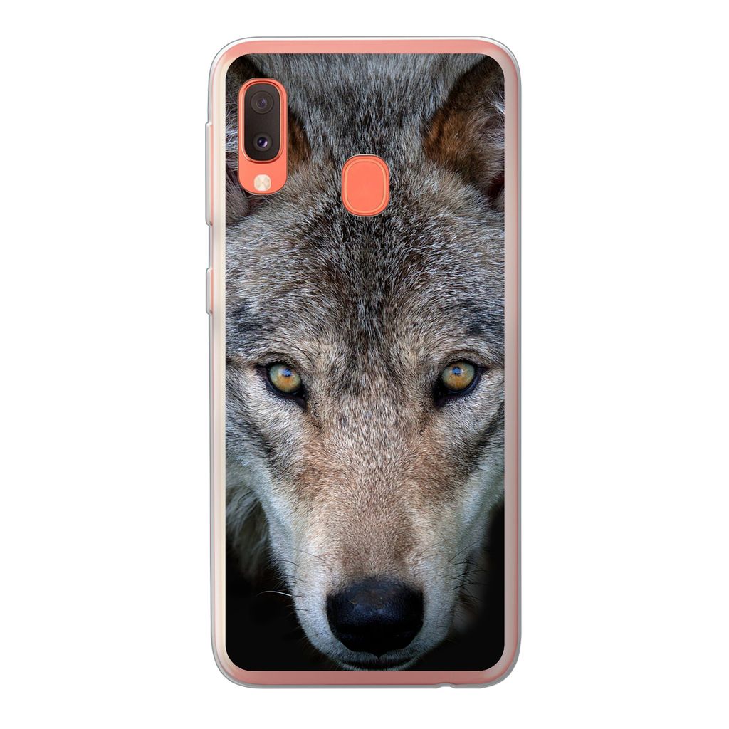 MuchoWow Handyhülle Schutzhülle Hülle für Samsung Galaxy A20e Wolf - Porträt - Schwarz Silikon Softcase Handy Hülle - Abdeckung