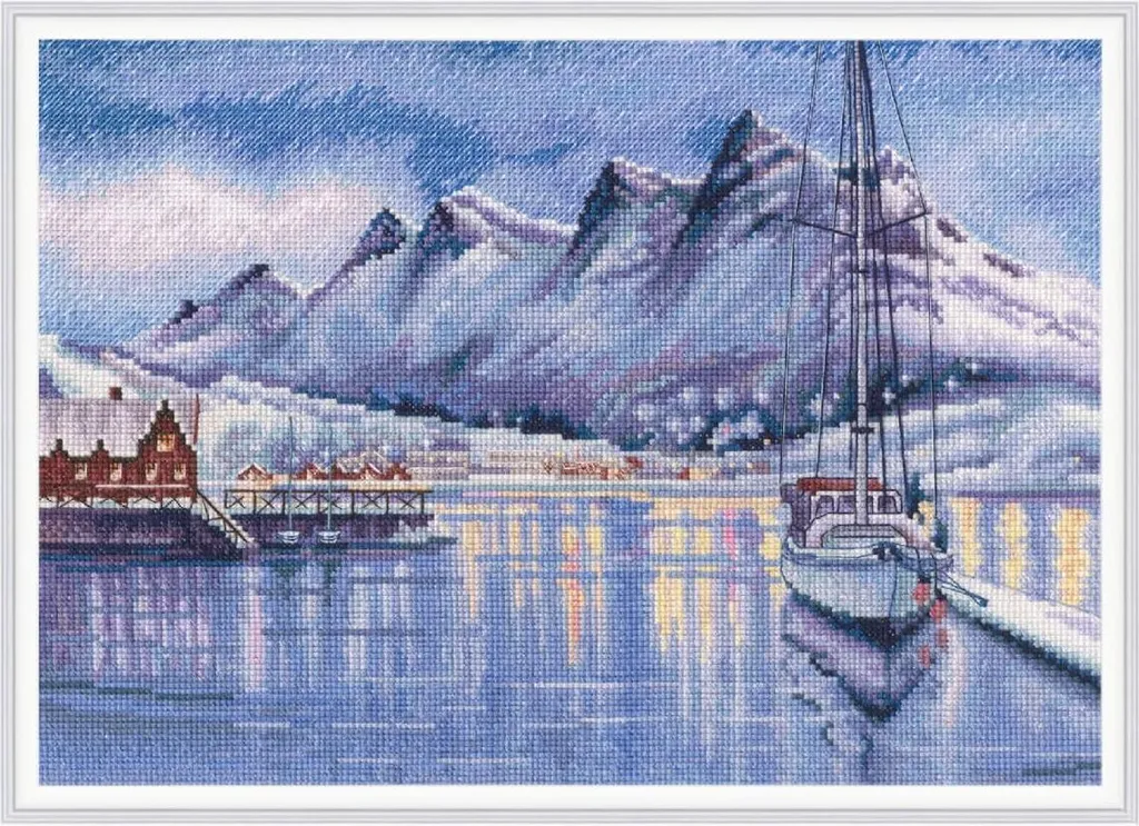 Broderie Point de Croix Paysage Marin Port de Bodo - Kit Complet RTO