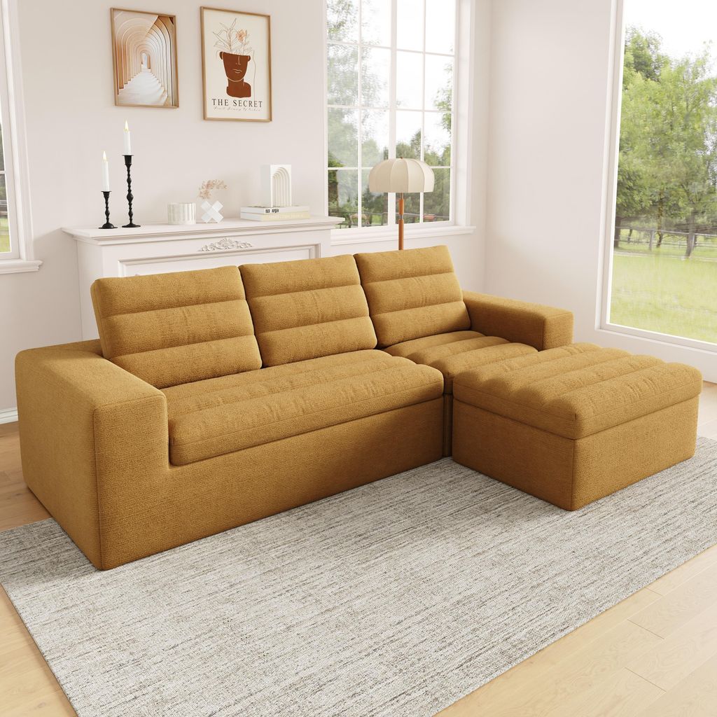 Merax L-Form Modulares Ecksofa, 4 Sitzer Soffa Ohne Rahmen, Wolkensofa Chenille, Schlafsofa, Wohnlandschaft, Couch, Orange