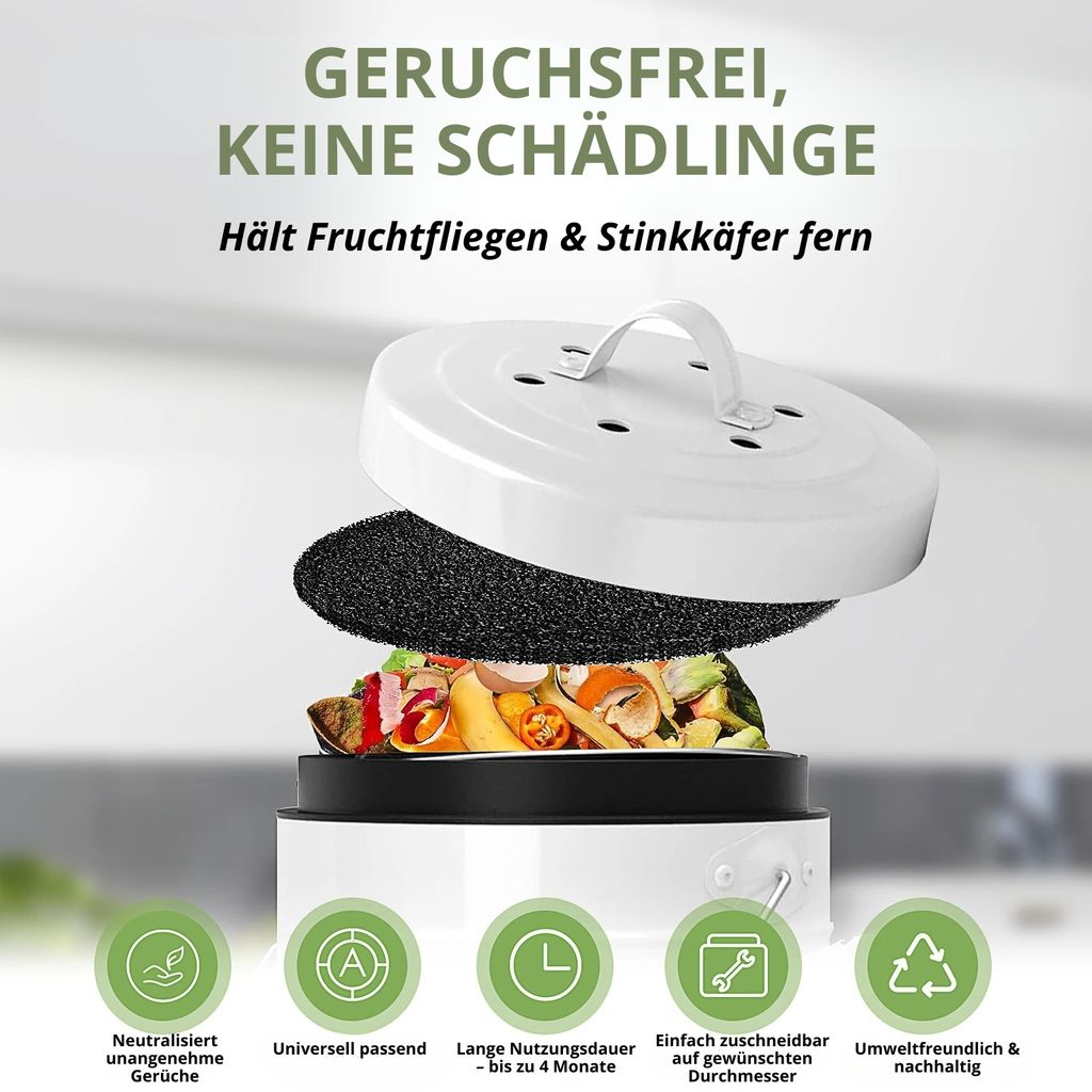 12x Aktivkohlefilter für Küchenkomposter – Ø 16 cm, rund, Produktbild 