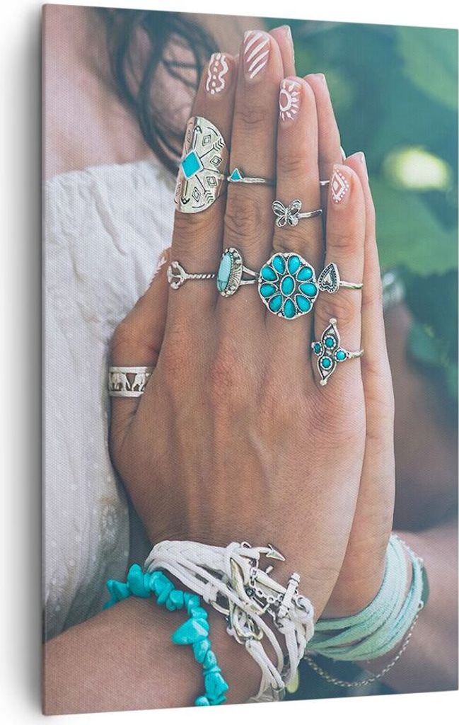 Bild auf Leinwand - Leinwandbild - Einteilig - Hände Schmuck Boho - 80x120cm - Wand Bild - Wanddeko - Wandbilder - Leinwanddruck - Wanddekoration ...