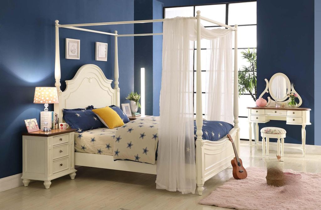 Himmelbett Bett 3tlg. Set Schlafzimmer Betten 3tlg Set Landhaus Möbel Nachttisch