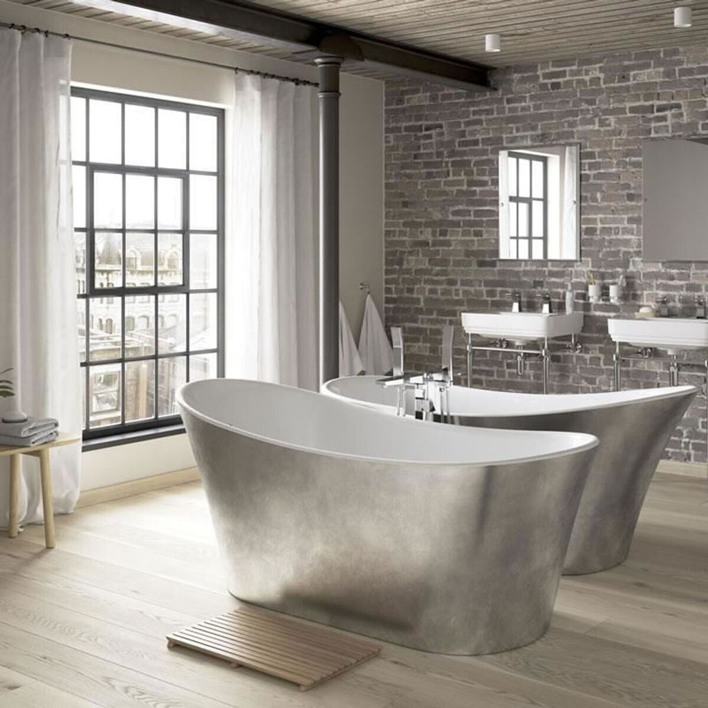 Casa Padrino Art Deco Badewanne freistehend Edelstahleffekt Modell He-Hol 171 x 74,5 x 72 cm - Retro Antik Jugendstil Badewanne