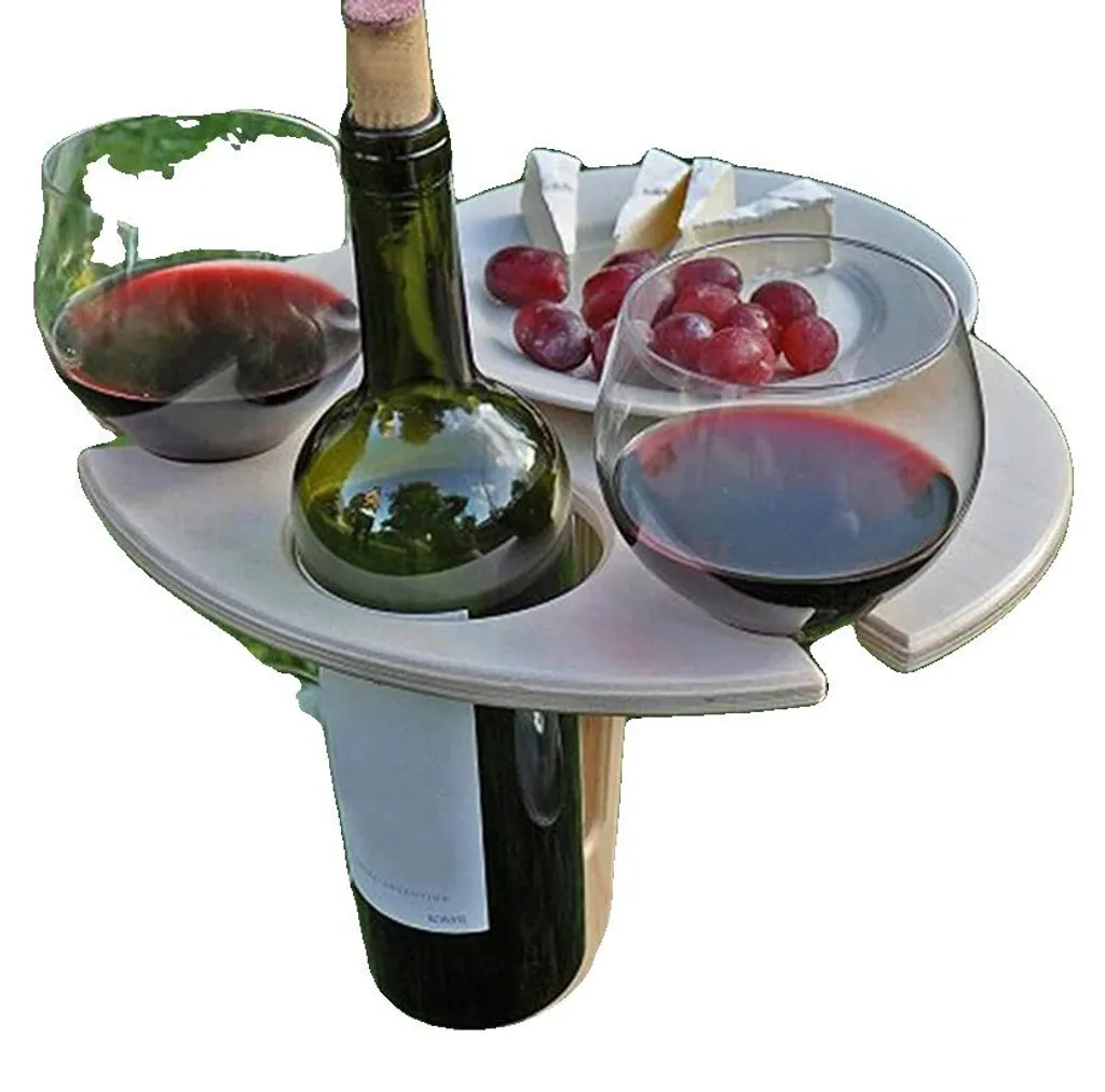 Table à vin nomade au design pliable, plateau de service en bois brut