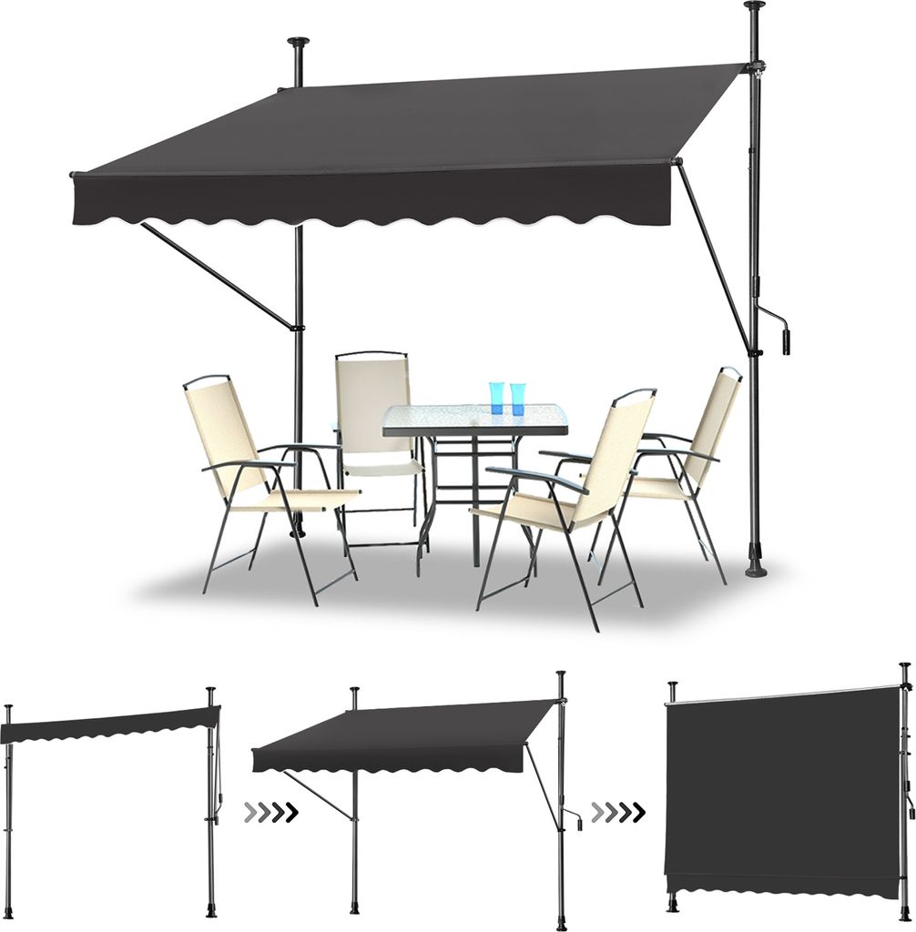 LZQ 200x120cm Klemmmarkise Einziehbar Balkonmarkise mit Handkurbel Balkon Markise Sonnenschutz ohne Bohren Höhenverstellbar Dunkelgrau