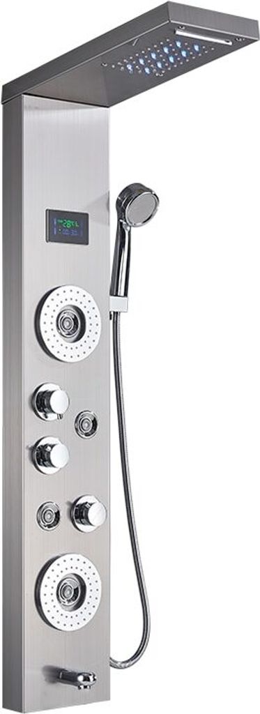 Linuode 2021 Neu Luxus Schwarz / Gebürstet Bad Dusche Wasserhahn LED Duschpaneel Spalte Badewanne Mischbatterie Mit Handbrause Temperaturschirm,Ni...