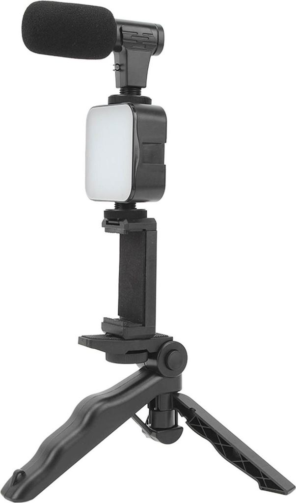 LED-Videoleuchte an der Kamera, Zubehör-Set, inklusive Füll-Telefonclip, Stativmikrofon, 6500K Live-Streaming