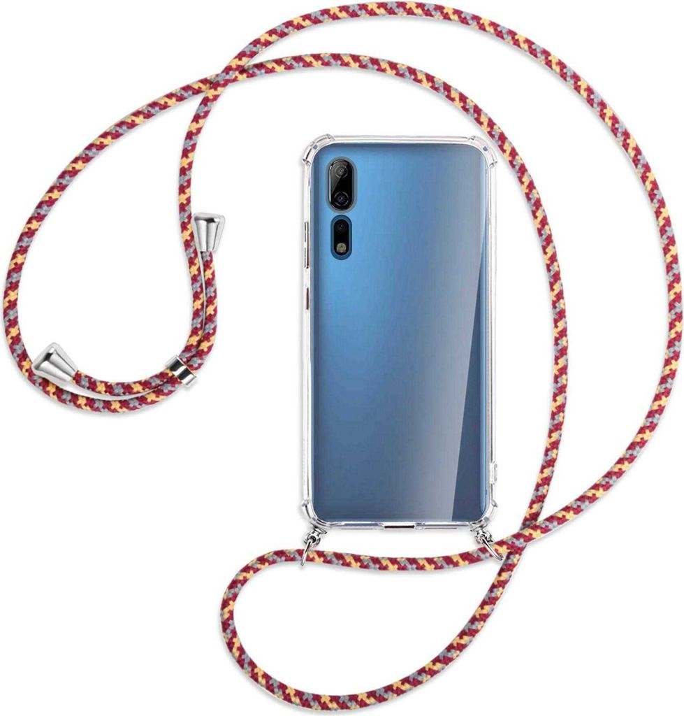 Handykette Backcover-Schutzhülle mit Band (Metall silberfarben) für ZTE Axon 10 Pro - weinrot/gelb/grau