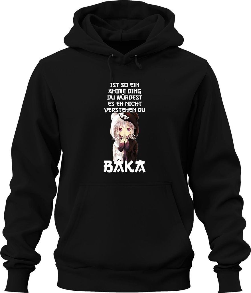 Anime Ding du würdest es nicht verstehen BAKA kawaii chibi otaku Uni Hoodie Kapuzenpullover, Schwarz, S