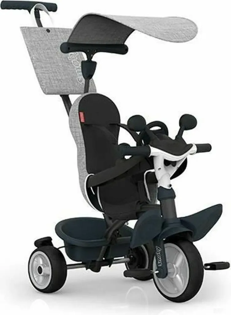 Tricycle Smoby Baby Driver Gris : fini le mal de dos avec sa canne ajustable