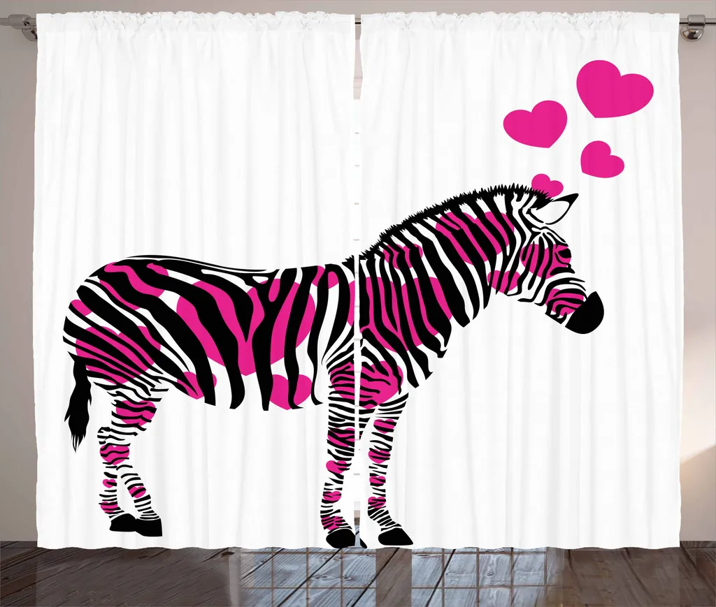 ABAKUHAUS rosa Zebra Tenda rustica, animale romantico, camera da letto Tenda con passanti e ganci, 280 x 175 cm, nero bianco rosa