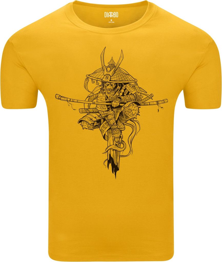 Diarbo Herren T-Shirt mit Japanisches Muster Druck Affen-Samurai Gelb Gr.S