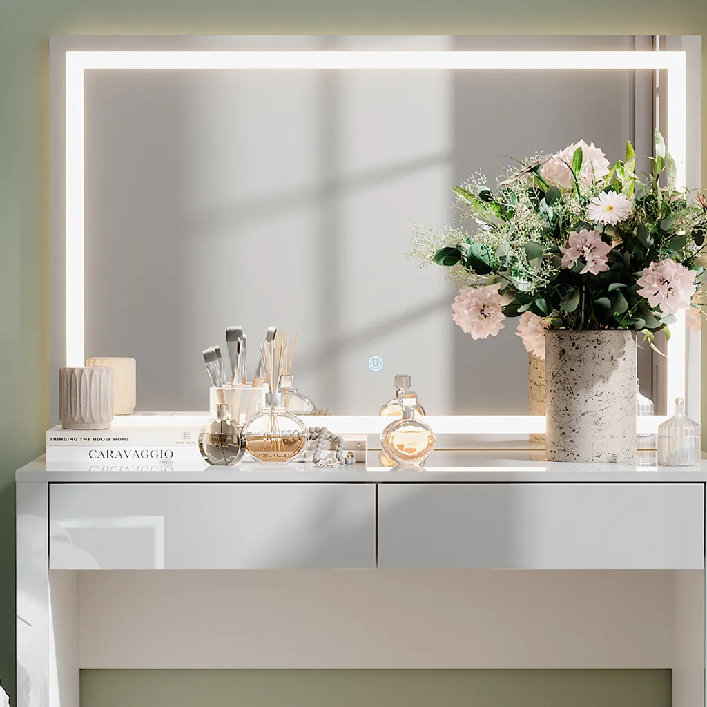 Coiffeuse avec Miroir LED Lumineux Vicco Annabelle Blanc Haute Brillance - 4