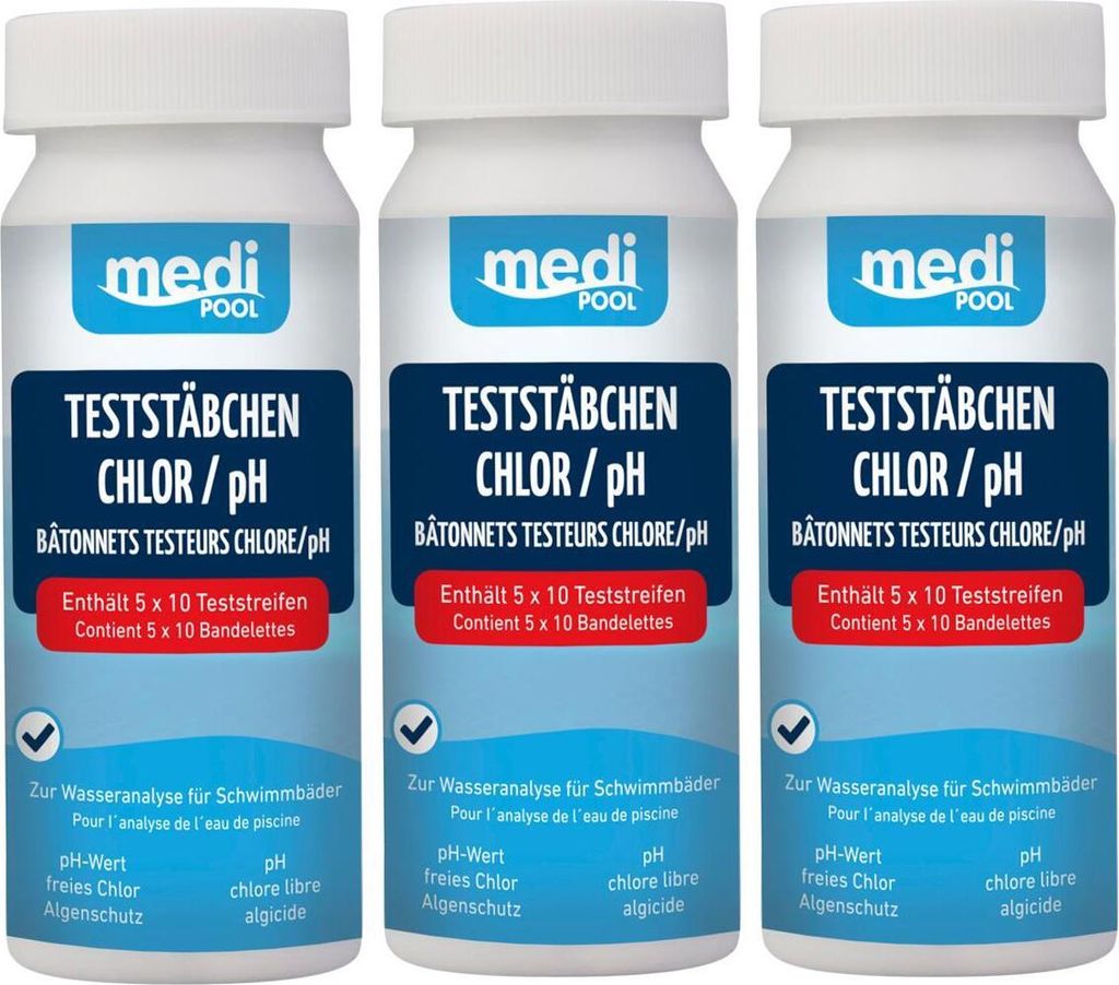 3 Dosen 502010803MP mediPOOL Teststreifen für Chlor / pH Produktbild 
