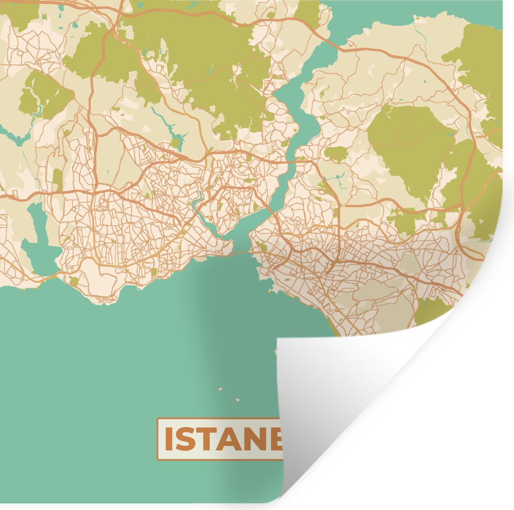 MuchoWow Wandtattoo Wandsticker Wandaufkleber Karte - Istanbul - Stadtplan - Vintage 100x100 cm Selbstklebend und Repositionierbar - Wierderverwe...