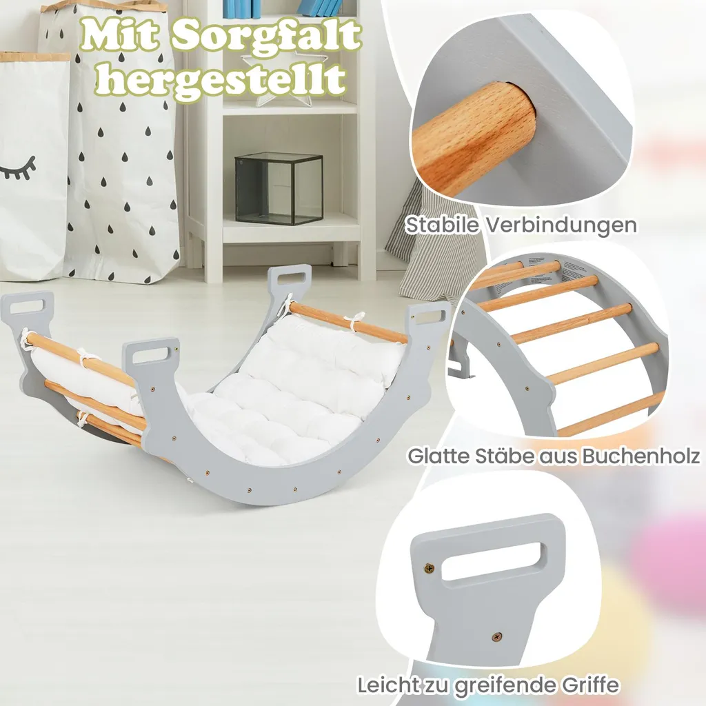 Structure d'escalade 2-en-1 pour enfant : grimper et se balancer gris - 7