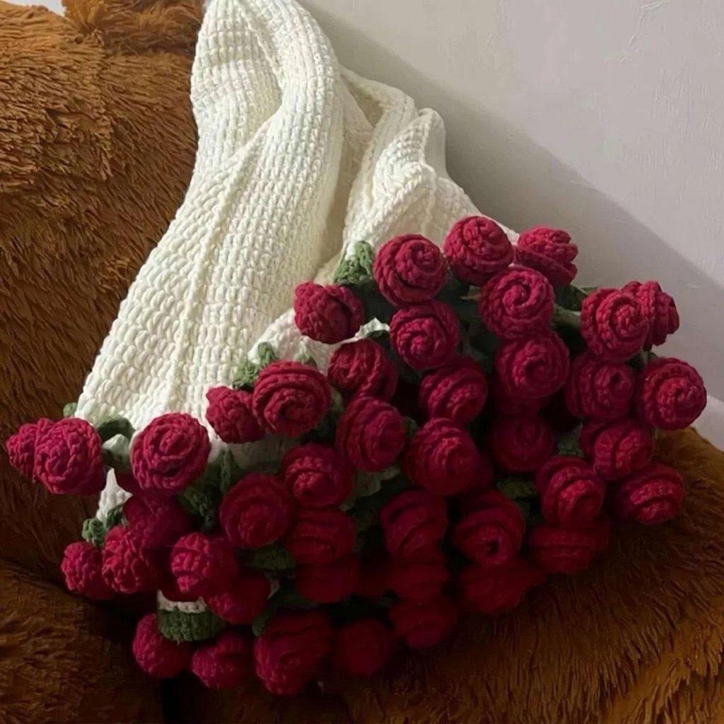Blumenstrauß Decke 80 cm Häkeldecke weich Geschenk rosa weiß