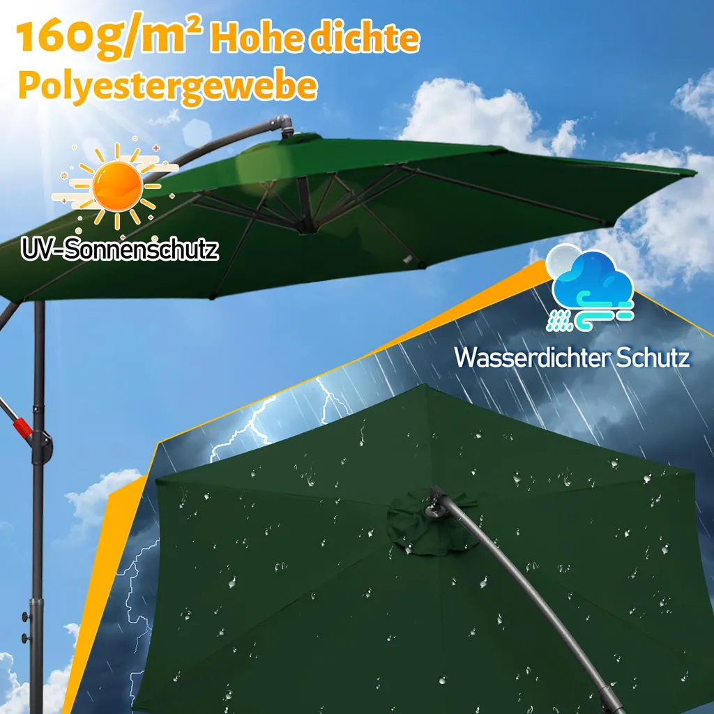 Ombrellone da Esterno Izrielar 350cm Verde - Design e Protezione UV - 8