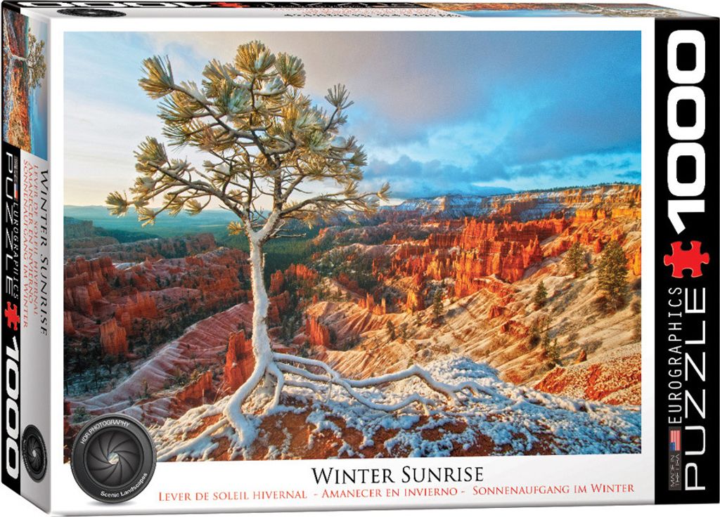 1000 Teile Puzzle - Puzzle - Winter Sonnenaufgang + Puzzle Alu Rahmen für 1000er
