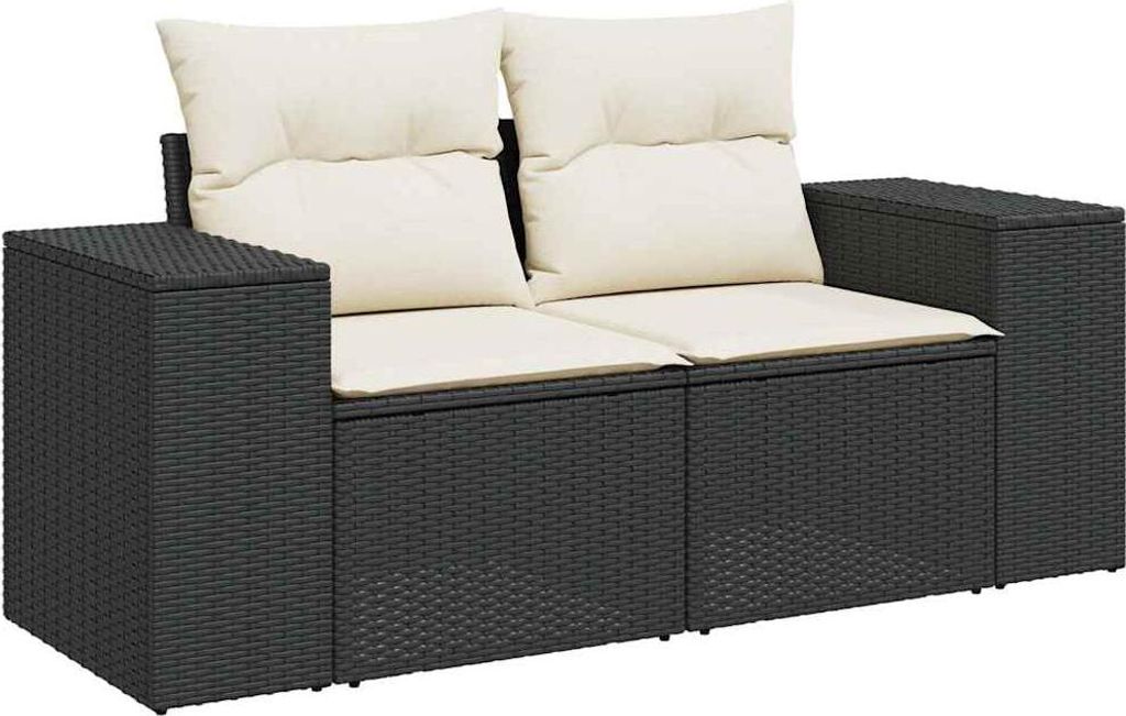 vidaXL Gartensofa mit Kissen 2-Sitzer Schwarz Poly Rattan