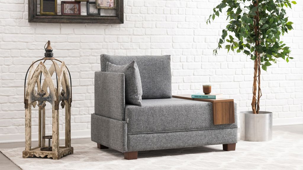 Hanah Home, Fly Armchair Left - Grey, Klassische Sofas, 1-Sitzer-Sofa, Grau, Polyester, 100 x 80 x 75 x cm