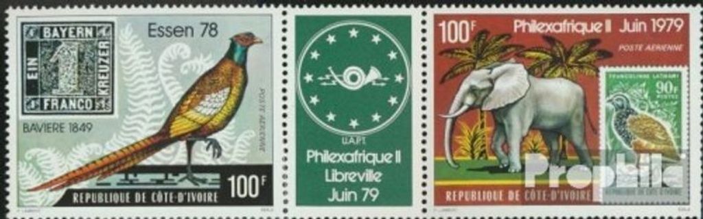 Briefmarken Elfenbeinküste 1978 Mi 571-572 Dreierstreifen (kompl.Ausg.) postfrisch Briefmarkenausstellung