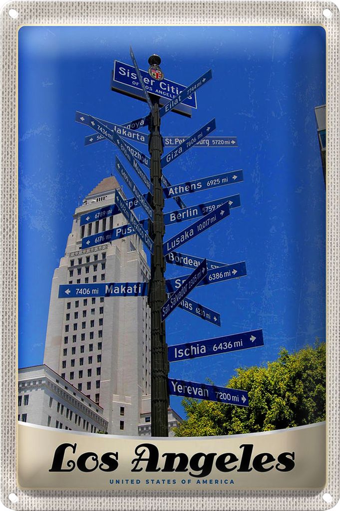 Blechschild Reise 40x30cm Los Angeles USA Amerika Sister Citis