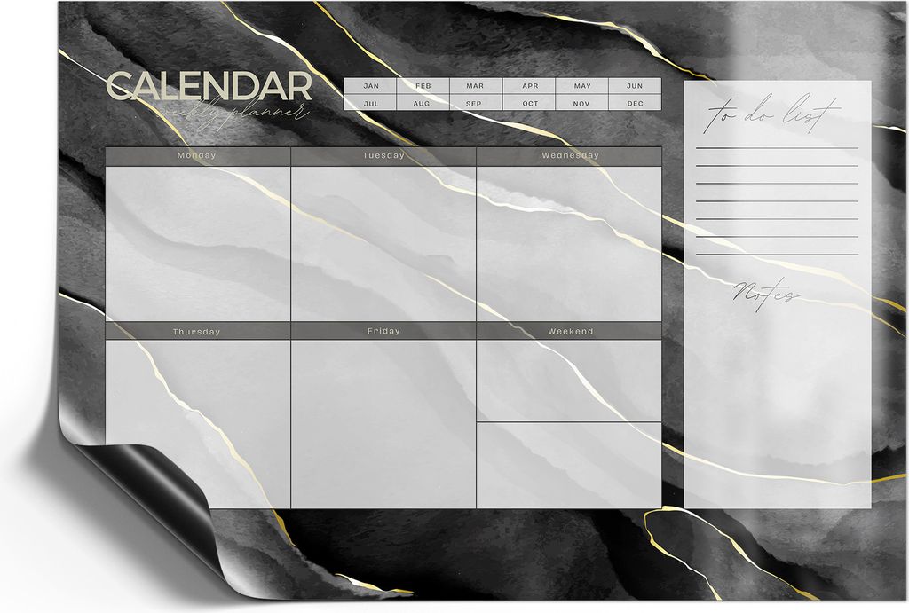 DEQORI Magnetmatte Universal 30x21 cm (A4) 'W-Planer 2 Marmor (EN)' Magnetfolie Kalender Planer