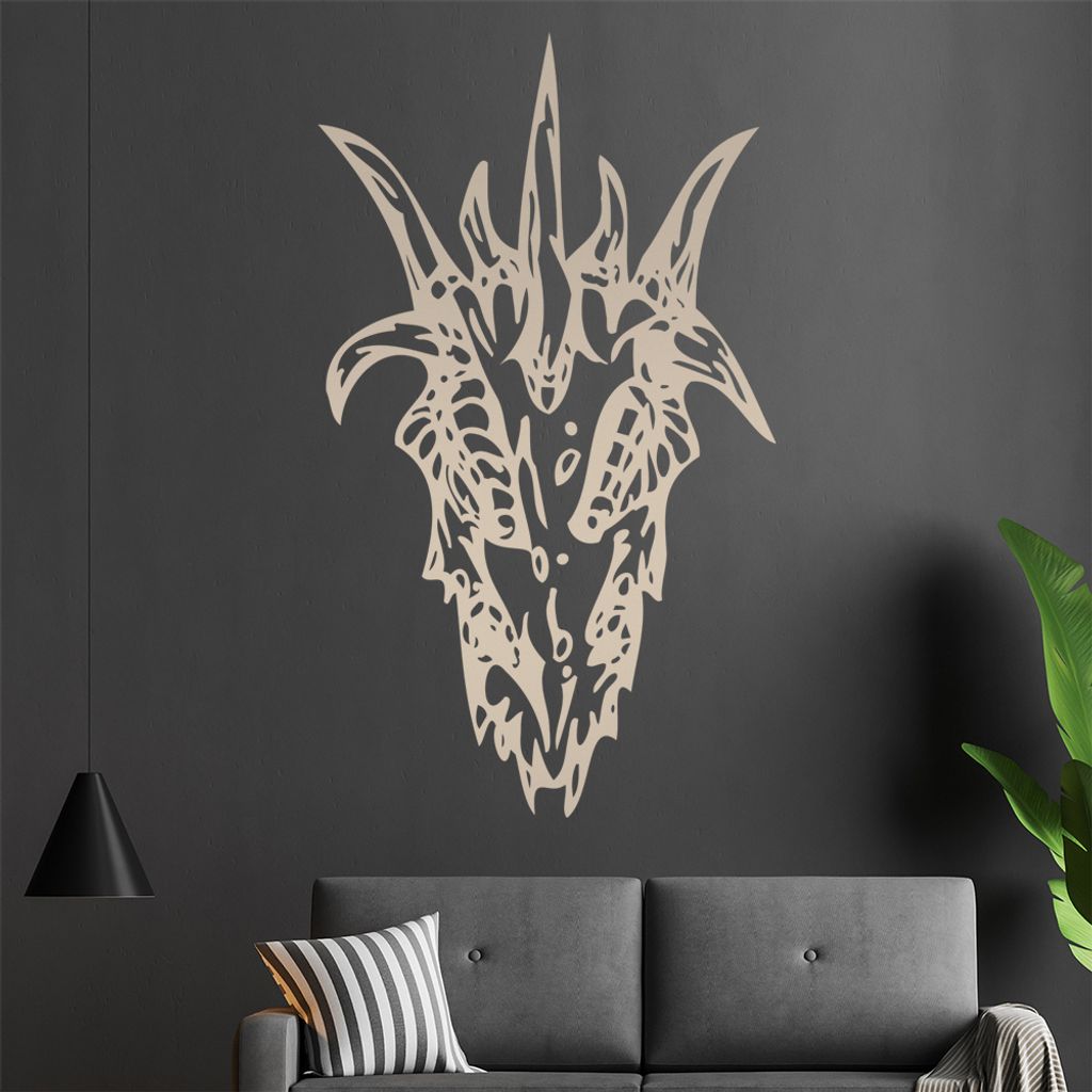 Drachen Schädel Wandtattoo in 6 Größen - Wandaufkleber Wall Sticker - Dekoration, Küche, Wohnzimmer, Schlafzimmer, Badezimmer