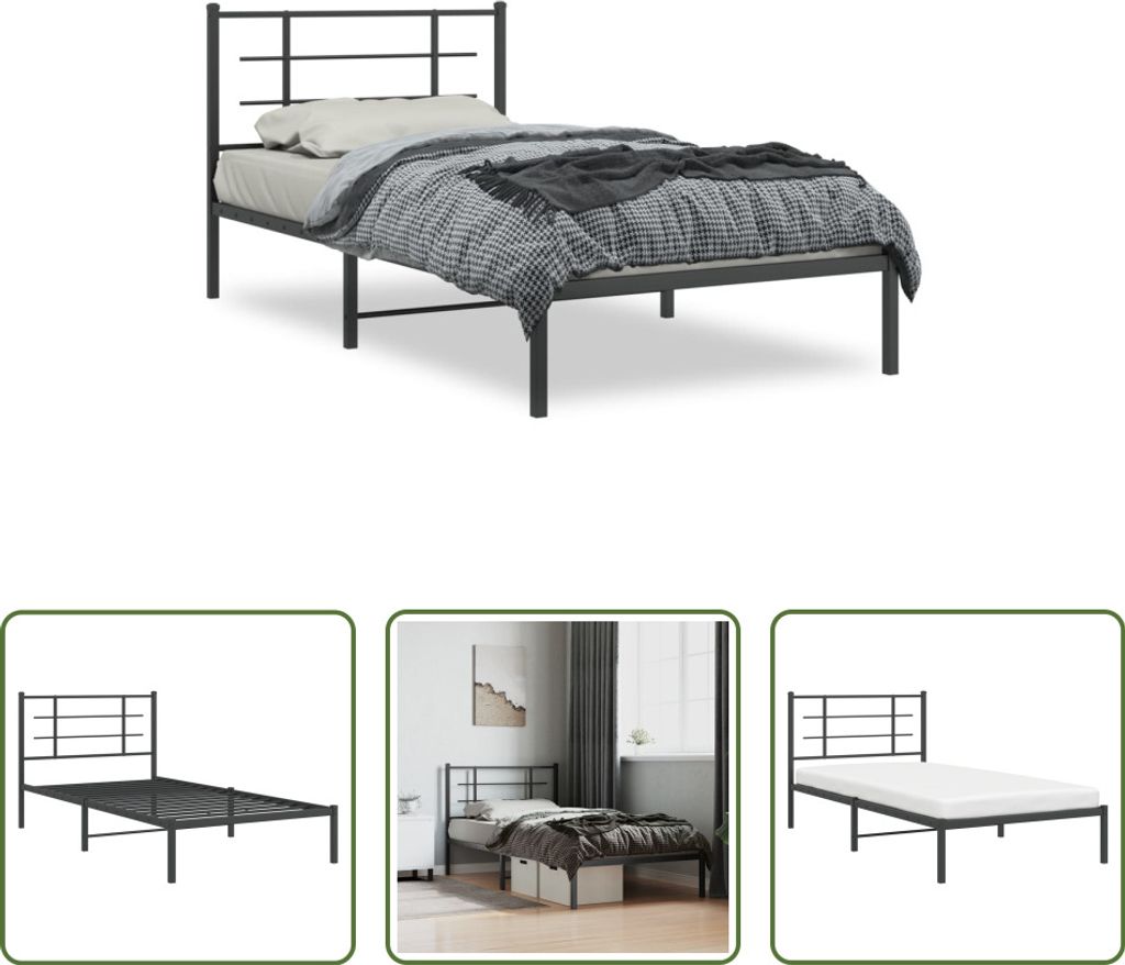 The Living Store Bettgestell mit Kopfteil Metall Schwarz 107x203 cm