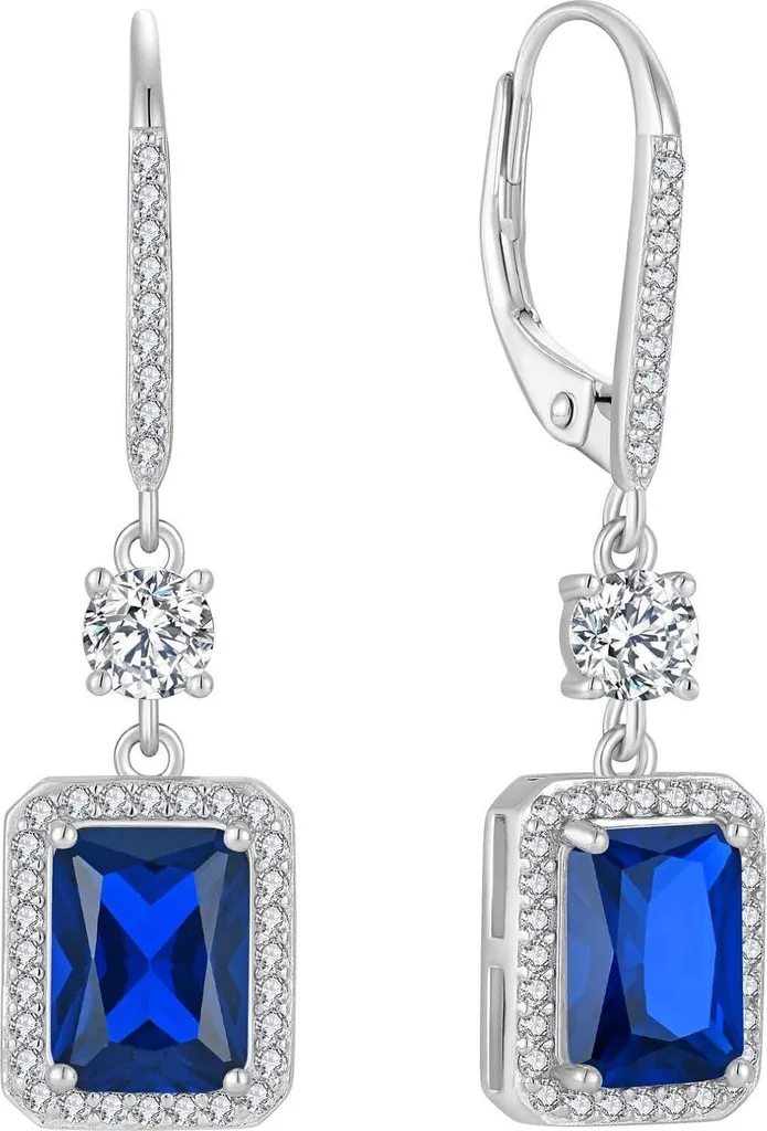 Boucles d'oreilles argent 925 style Princesse avec saphir bleu pur