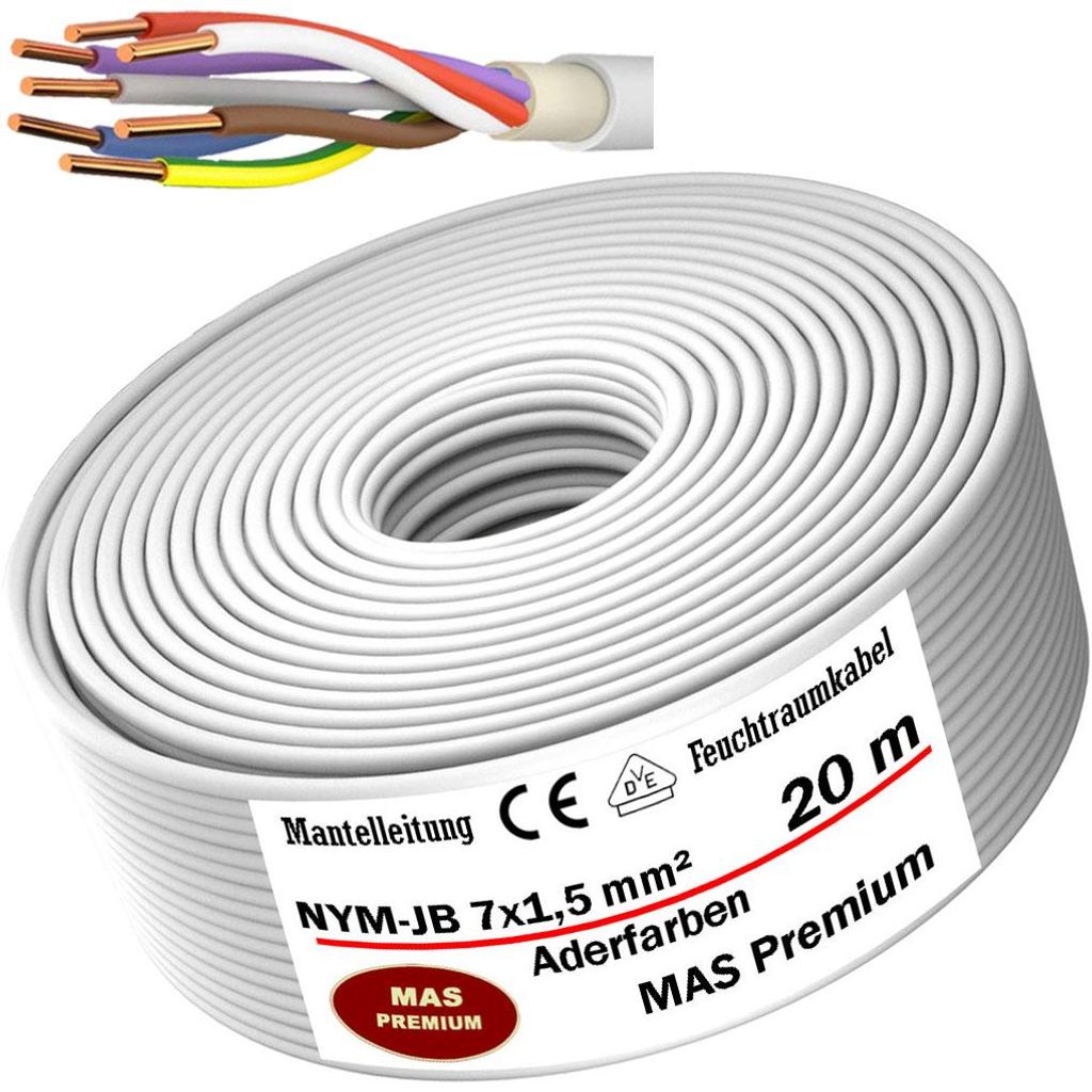 20 mètres de câble NYM-JB 7x1,5, câble pour pièces humides, Image du produit 
