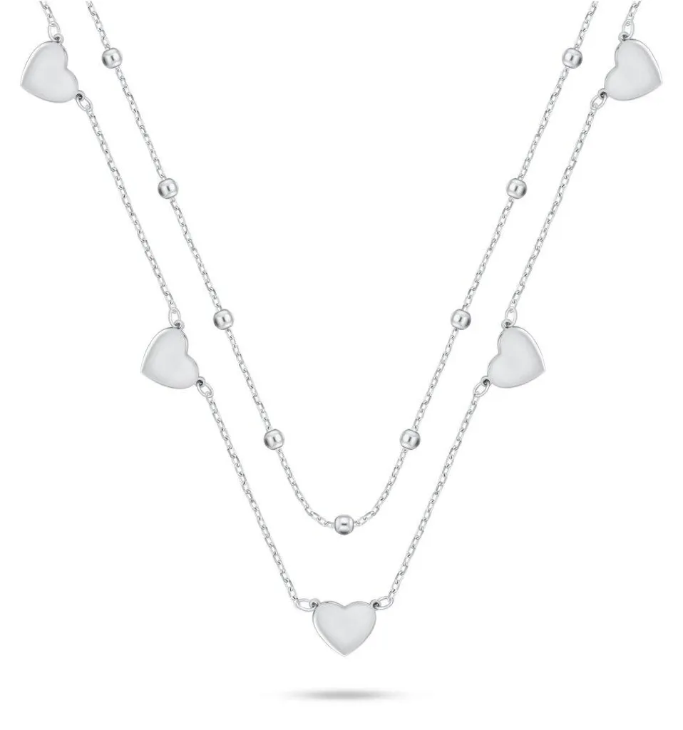 Collier Femme Double Cœur en Argent Massif avec Chaîne Maille Forçat