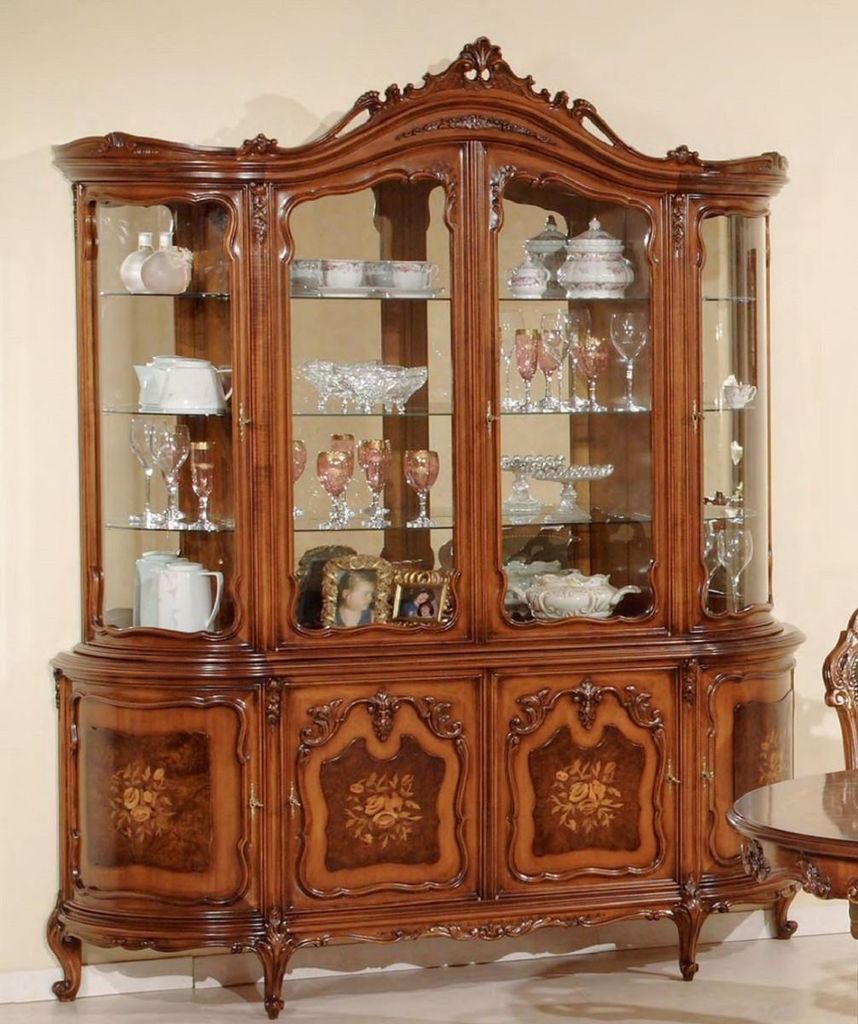 Italienische Luxus Barock Massivholz Vitrine Braun Italian Luxury Baroque Solid Wood Showcase Brown