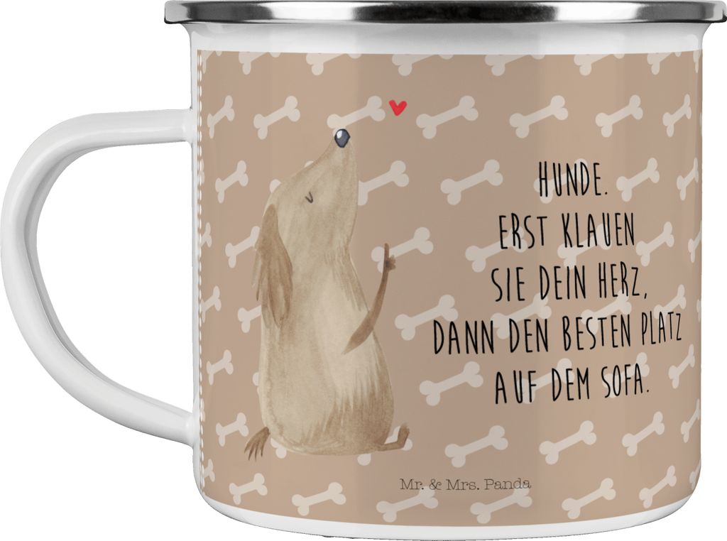 Mr. & Mrs. Panda Teebecher Hund Liebe - Hundeglück - Geschenk, Süß, Hunde, Herz, Emaille Tasse, Pott, Teetasse, Becher, Haferl, Sprüche