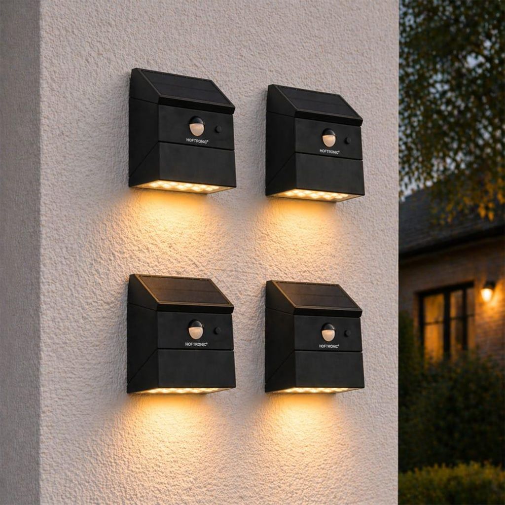 hoftronic Solar-LED-Wandleuchte Cubos 2,5W 300lm IP65 Schwarz Downlight Set 4 Stück