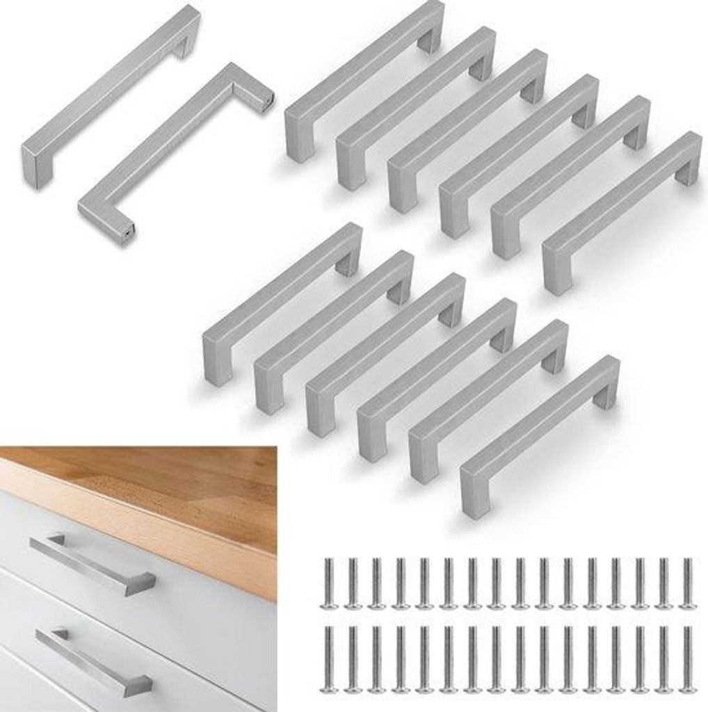 Silberfarbene Küchenhalter, 128 mm Abstand, rostfreier Stahl, Küchenhalter, Türhalter, Handhalter, für Küchenkästchen und Kleiderschränke, G...