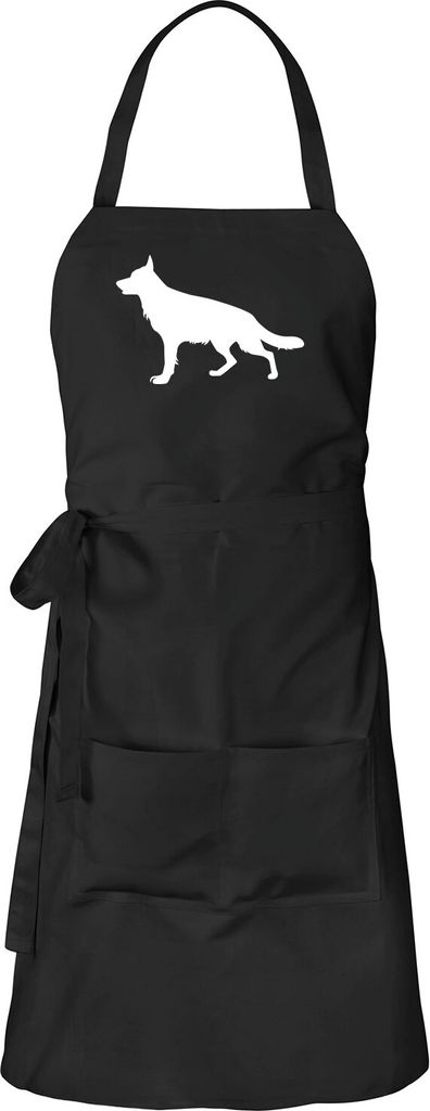 Huuraa Schürze Deutscher Schäferhund Silhouette Schwarz mit Taschen Baumwolle Kochschürze Geschenkidee