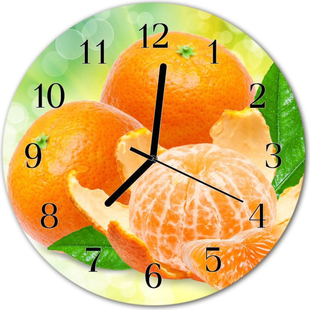 Glasuhr Wanduhr Küchenuhr Echt-Glas 30fi cm Orangen orange