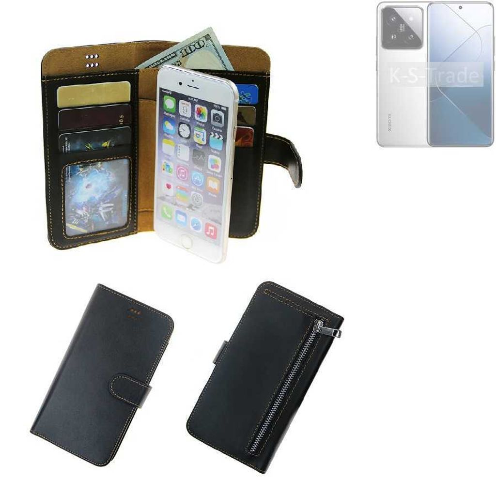K-S-Trade Schutz Hülle kompatibel mit Xiaomi 14 Pro Klapphülle Case Phone cover Slim Handytasche Handy Hülle schwarz aus Kunstleder (1 Stk)