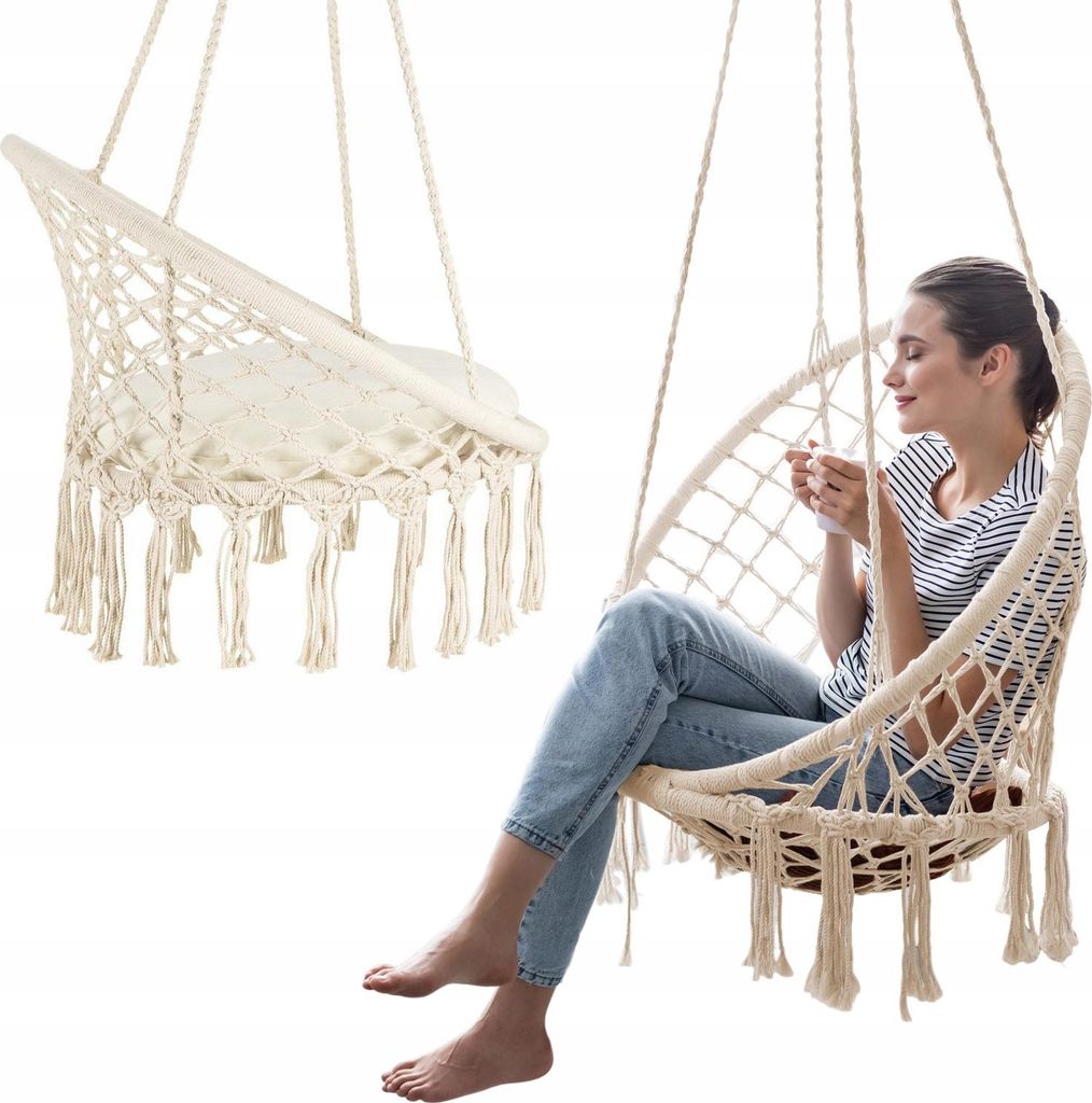 Outtec Hängesessel XXL mit Kissen - bis 150 kg - Sessel zum Aufhängen - Indoor & Outdoor - Hängekorb, Schaukel für Garten, Terrasse, Balkon -...