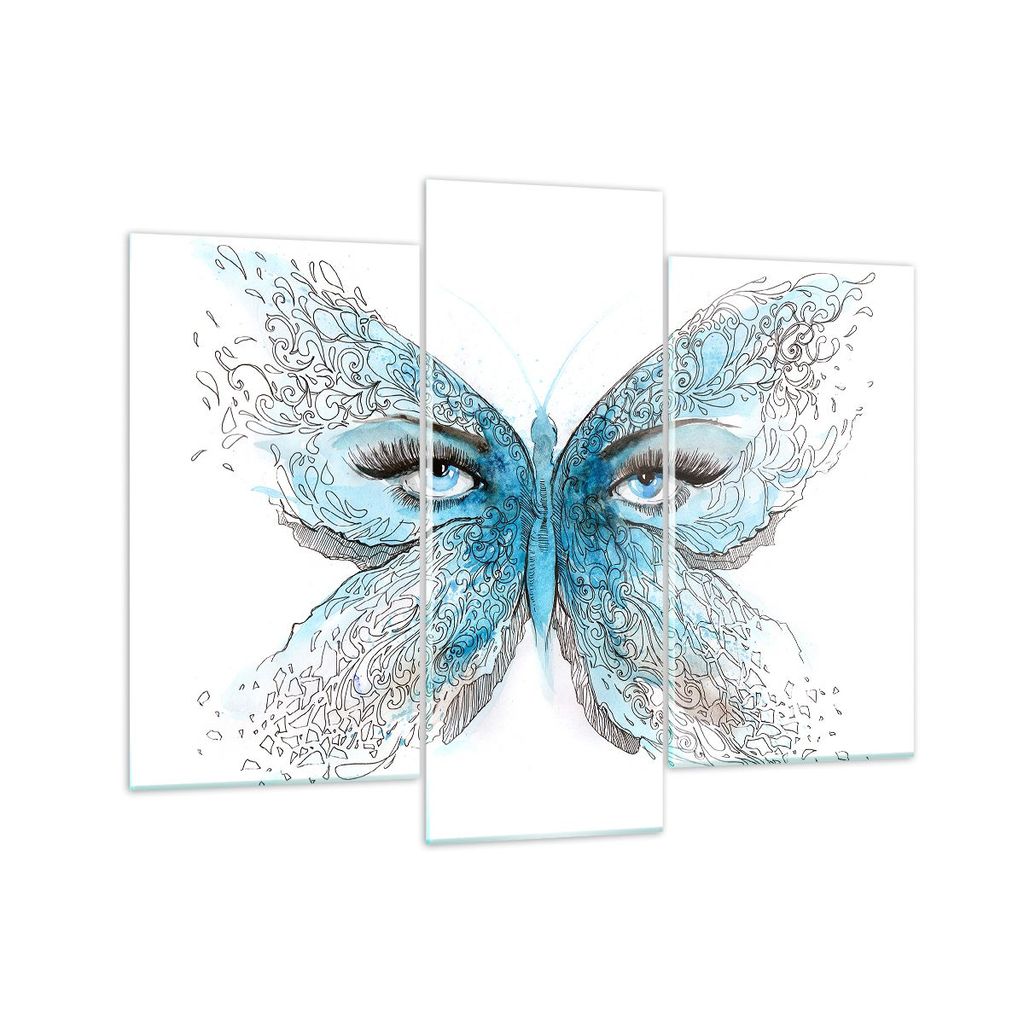Bilder auf glas - Illustration Gesicht Schmetterling Wimper - 130x100cm - Glasbilder - Wandbilder - Kunstdruck - Wanddekoration aus Glas - Glas Bil...