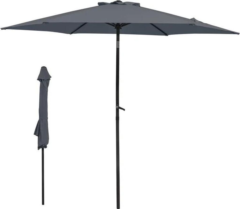 Sonnenschirm Strandsonnenschirm - Faltbar Reisemodell - 270 cm - Für Balkon, Garten und Strand - Ohne Standfuß - Dunkelgrau