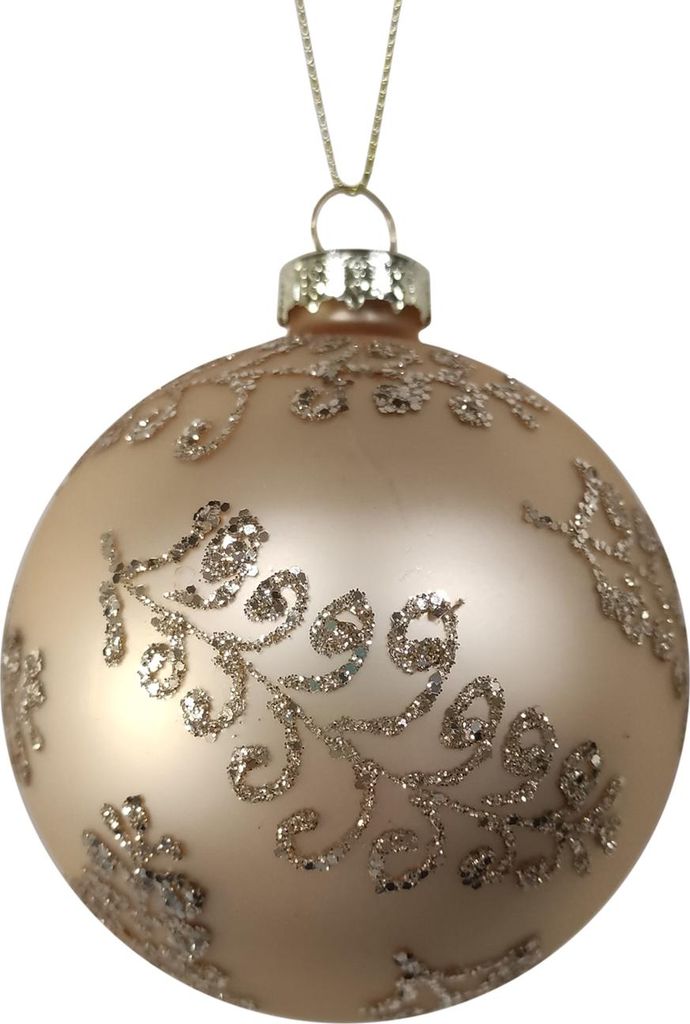 Weihnachtskugel Ø 8 cm Gold mit Ornament und Glitzer