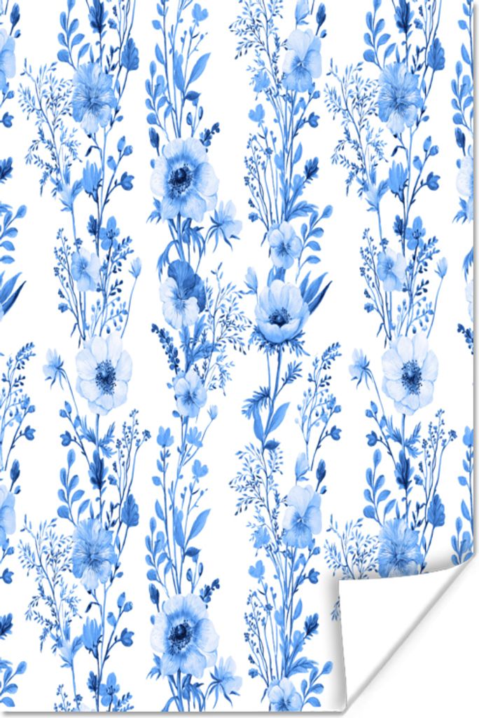 MuchoWow Poster Blumen - Anemone - Blau - Muster 20x30 cm - Papierdruck