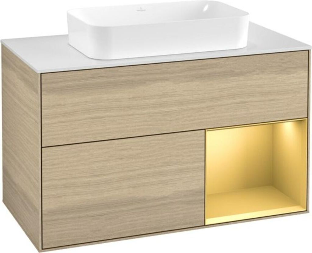 V&B Waschtischunterschrank Finion 100x60,3 cm, Reg re gol matt, Oak Veneer